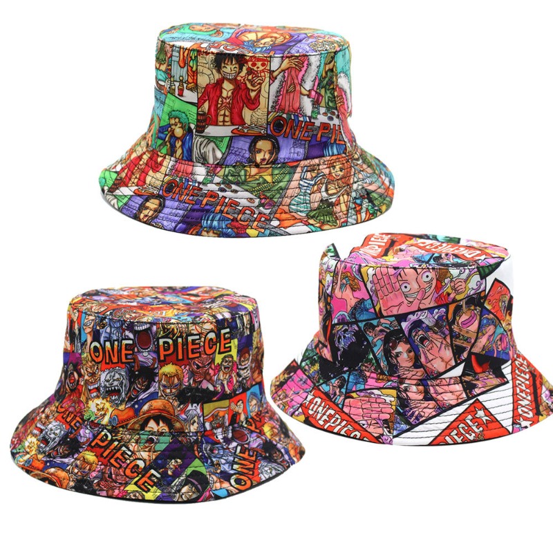 Travel Accessories Japan - หมวกบักเก็ตลายการ์ตูนโจรสลัดน่ารัก สไตล์อนิเมะ คาวาอี้ ย้อนยุค ป้องกันแสงแดด พับได้