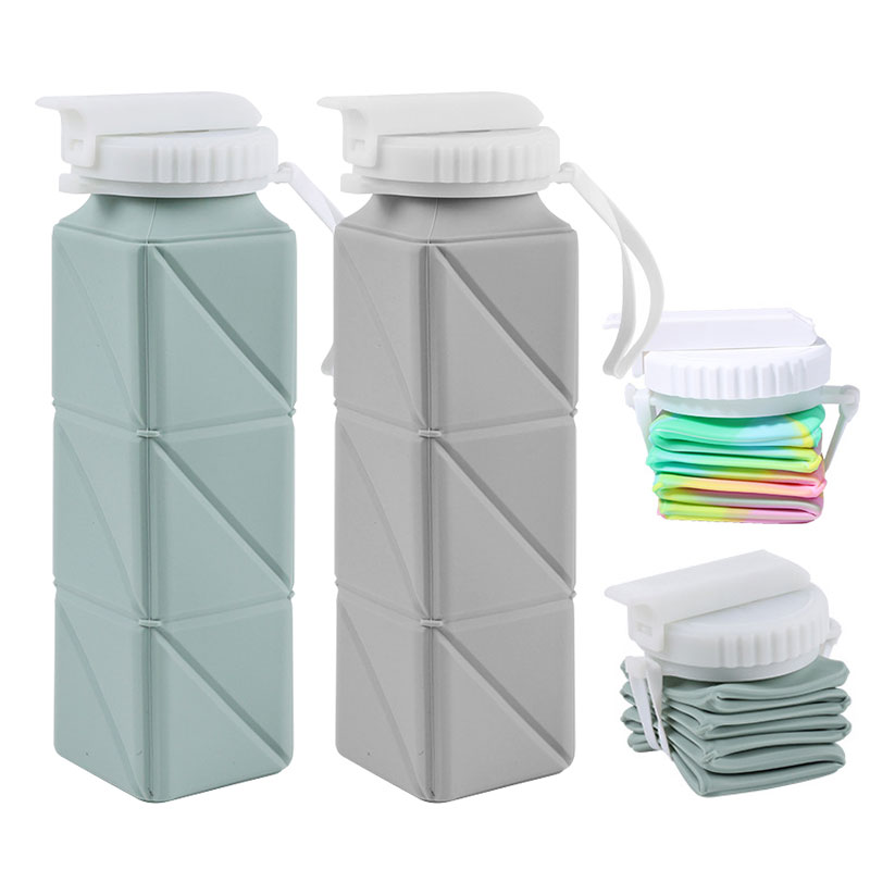 Water Bottle Collapsible - ถ้วยกระบอกน้ำแบบพับได้620มล. พร้อมฝาหลอดไม่มี BPA กระบอกน้ำซิลิโคนพับเก็บได้สำหรับยิมท่องเที่ยวแคมป์ปิ้งเล่นกีฬา