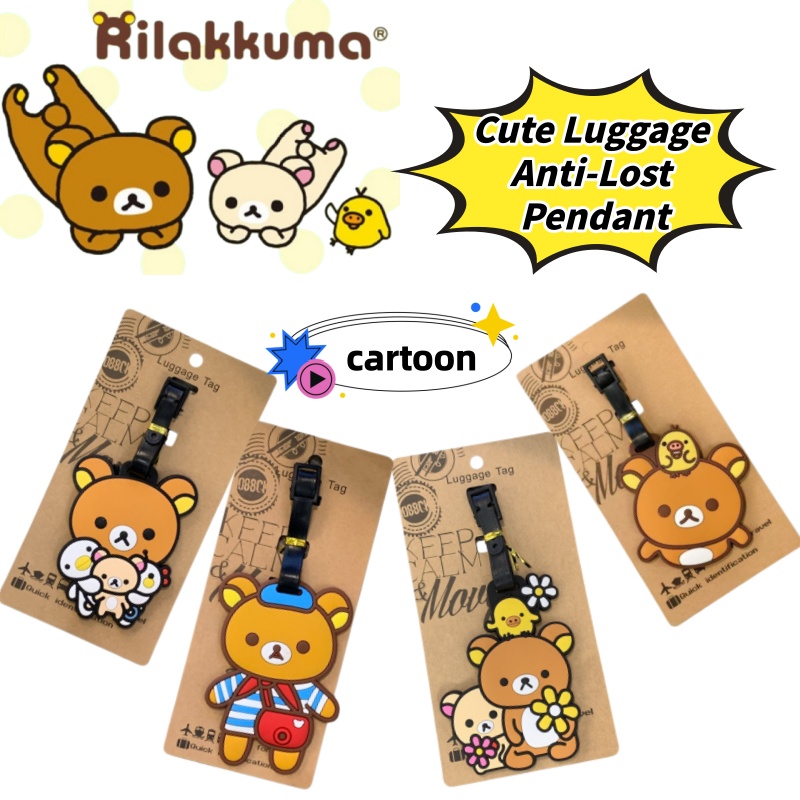 Travel Accessories Japan - ป้ายติดกระเป๋าเดินทางลายริลัคคุมะ ดีไซน์สร้างสรรค์ ป้องกันการสูญหาย จี้ห้อยน่ารักลายการ์ตูน สไตล์อินเทรนด์ สำหรับเดินทางและไปโรงเรียน