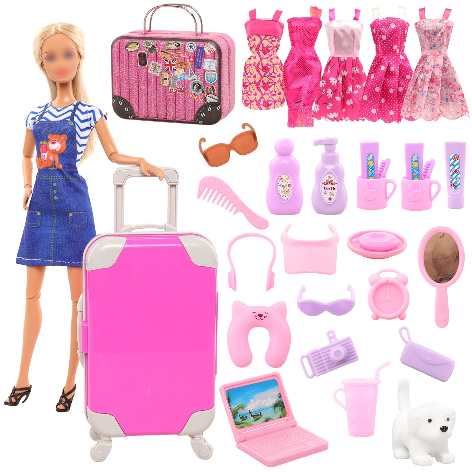 Travel Accessories For Europe - Barwa เฟอร์นิเจอร์สำหรับเดินทาง11.5 lnch 30ชิ้น, เฟอร์นิเจอร์แฟชั่น30ซม. เสื้อผ้าตุ๊กตาเด็กผู้หญิงและอุปกรณ์เสริมของขวัญสำหรับเด็ก3ถึง8ชิ้น