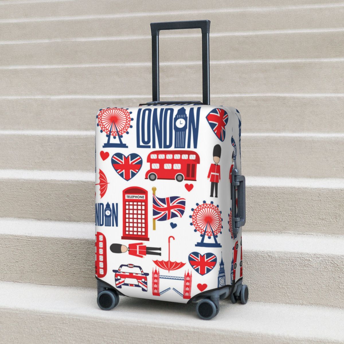 Travel Accessories London - ผ้าคลุมกระเป๋าเดินทางภาพประกอบสไตล์อังกฤษบิ๊กเบนความรักลอนดอนล่องเรือในวันหยุดพักผ่อนตัวป้องกันกระเป๋าเดินทางที่มีประโยชน์