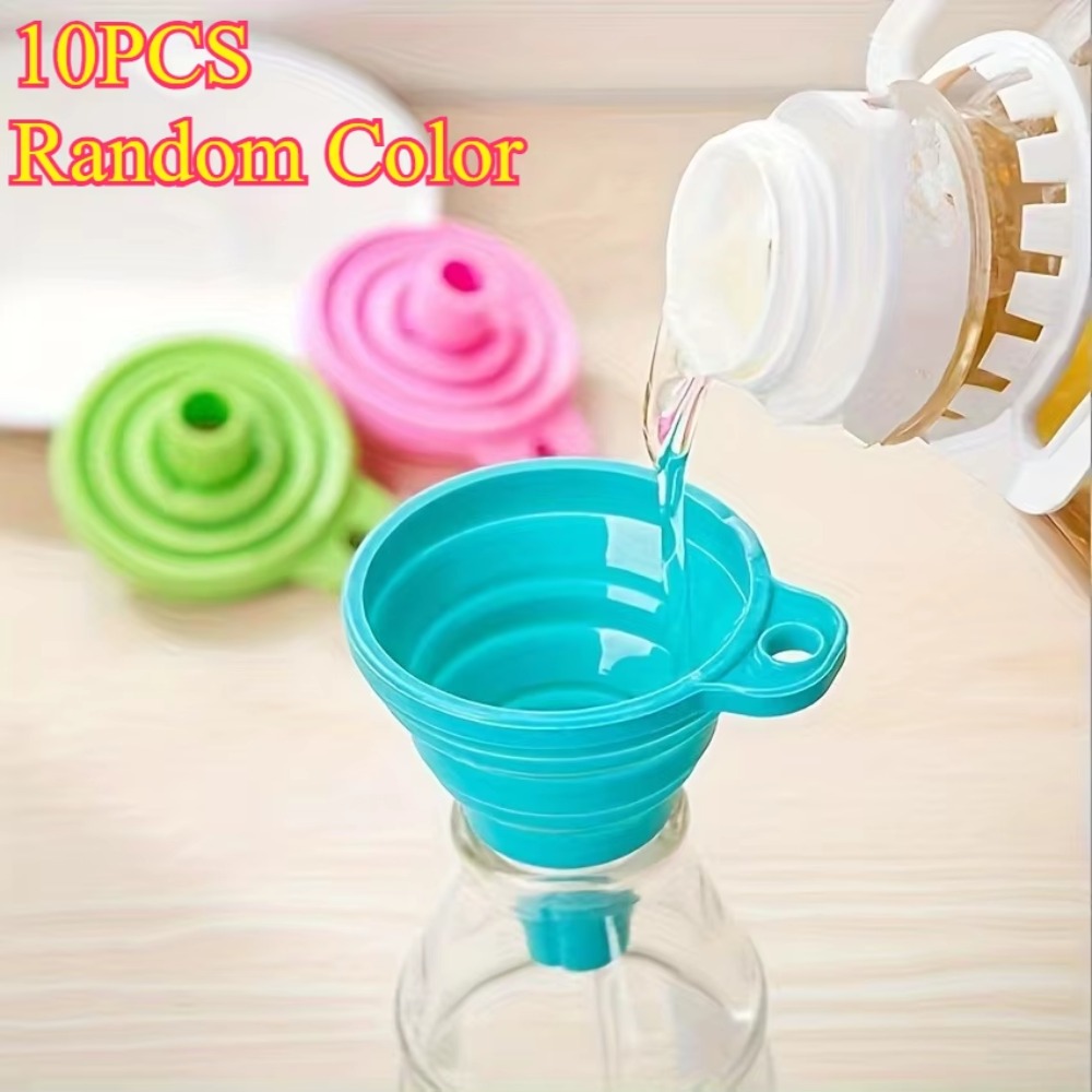 Water Bottle Collapsible - ชุดกรวยซิลิโคนพับได้ 10 ชิ้น – ตัวเติมแบบพับได้ป้องกันการรั่วซึม ใช้สำหรับขวดน้ำมัน