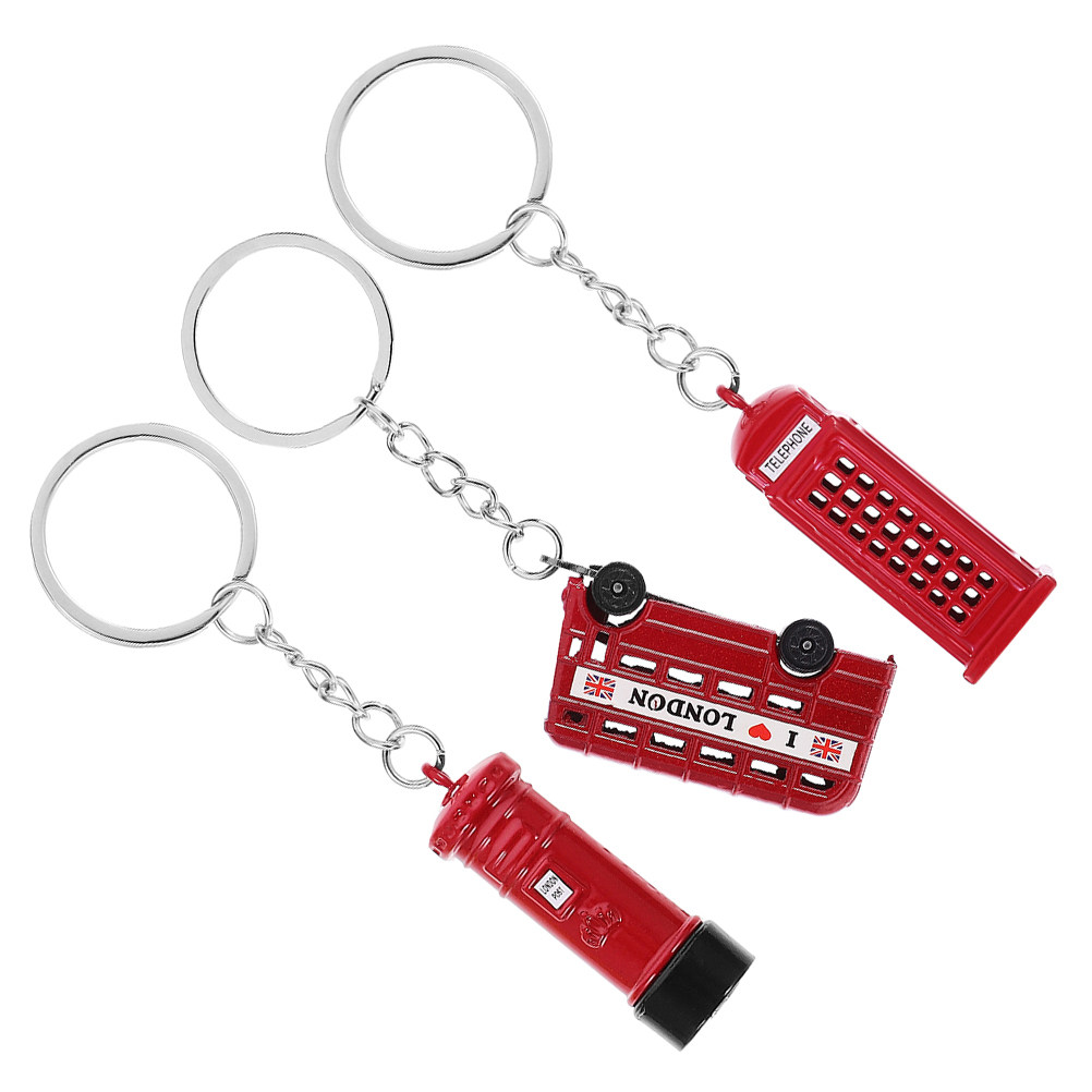 Travel Accessories London - พวงกุญแจที่ระลึกจากลอนดอน 3 ชิ้น ชุดพวงกุญแจรูปทรงรถบัส ตู้ไปรษณีย์ ตู้โทรศัพท์
