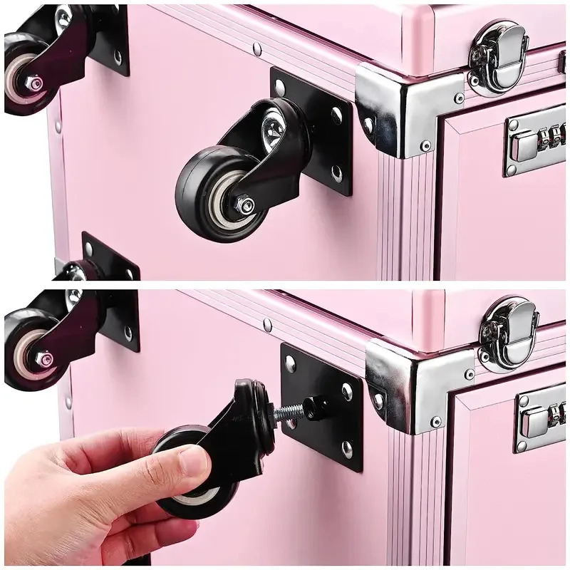 Travel Accessories In Train - โต๊ะทำเล็บแบบมีล้อพับได้ พร้อมกล่องเก็บของสำหรับแต่งหน้าแบบมีล้อเลื่อน สำหรับเดินทาง มี 4 ลิ้นชัก